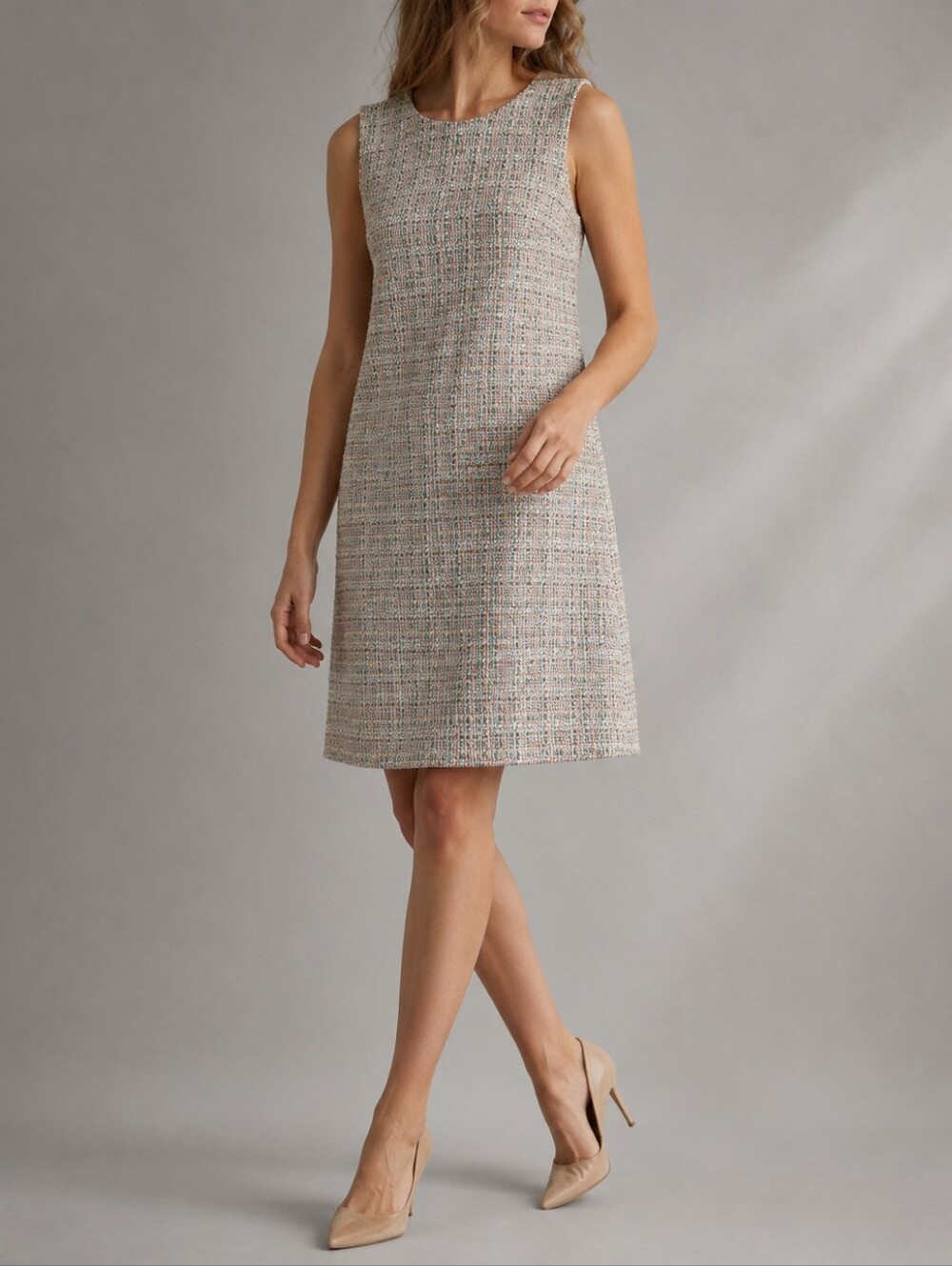 Paule Ka Paris Multicolor Tweed Metallic Sleeveless Shift Dress Size EU 38 US 6